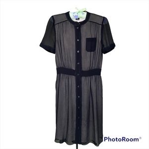 Club Monaco Dress 100% Silk Button Front Short Sleeve Black 00